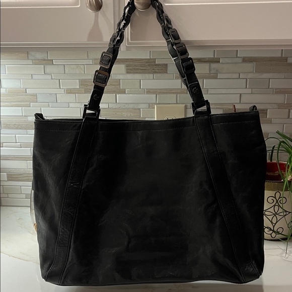 Tory Burch Black Leather Tote with Gold Logo - Picture 3 of 6